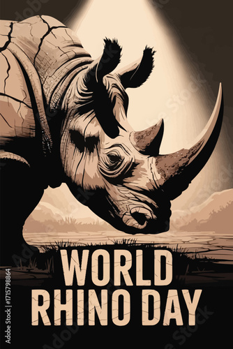 World Rhino Day Wildlife Conservation Awareness Rhino Illustration Poster