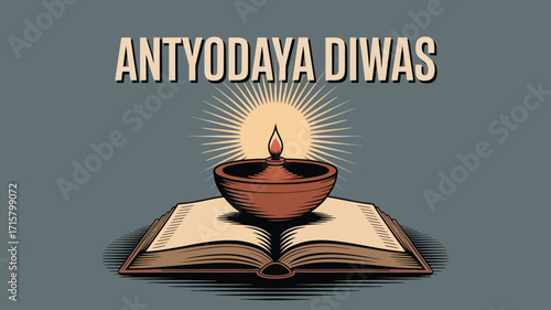 Antyodaya Diwas Festival Illustration with Oil Lamp and Open Book