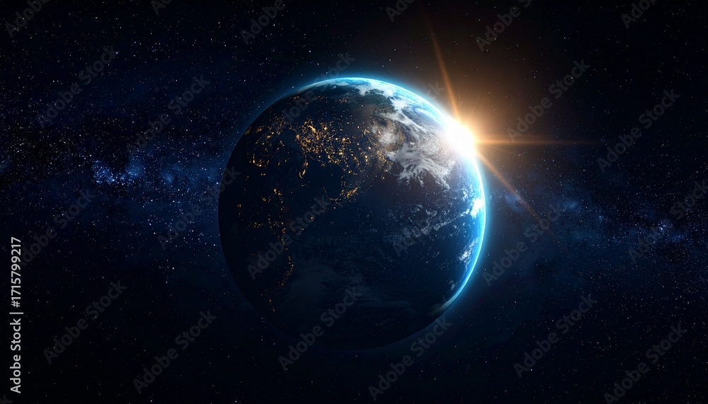 Fototapeta premium Earth shining quietly in deep space