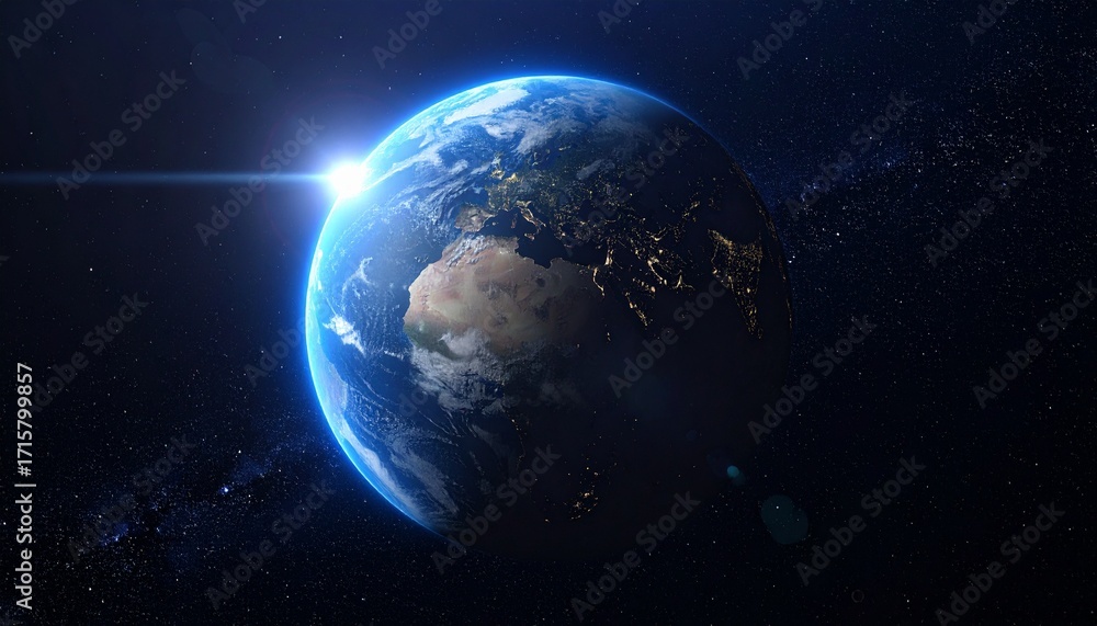 Fototapeta premium Earth shining quietly in deep space