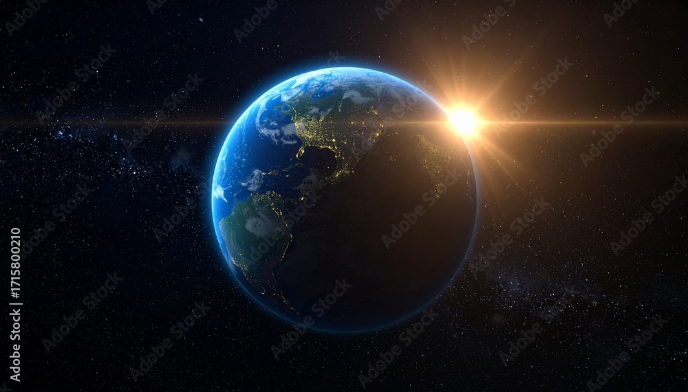 Fototapeta premium Earth shining quietly in deep space