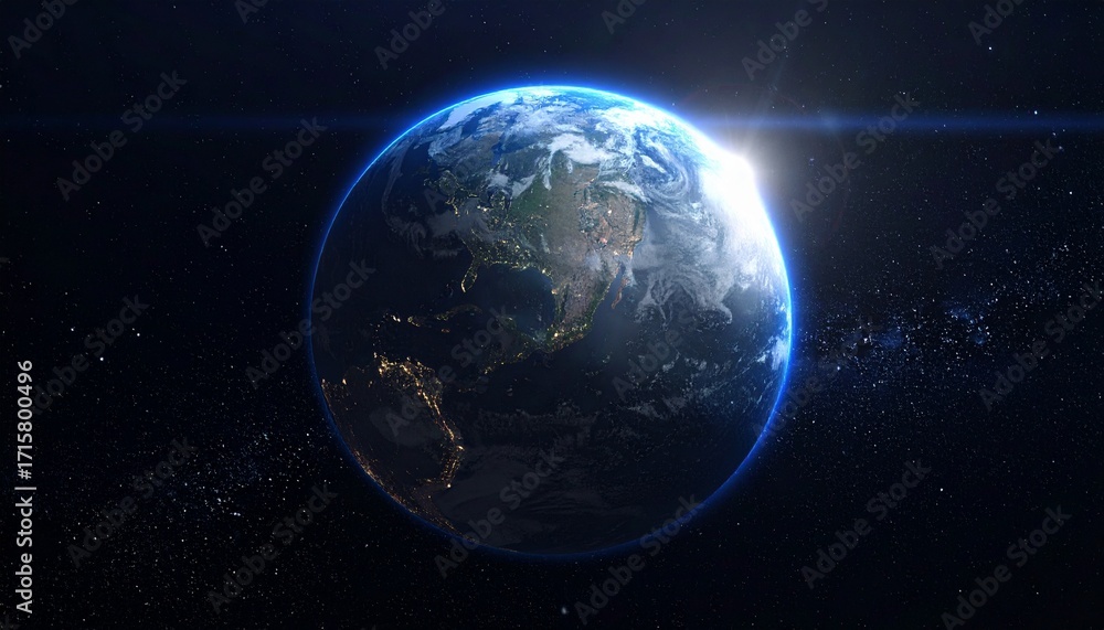 Obraz premium Earth shining quietly in deep space