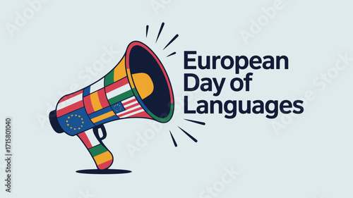 European Day of Languages Megaphone with EU and Country Flags Illustration