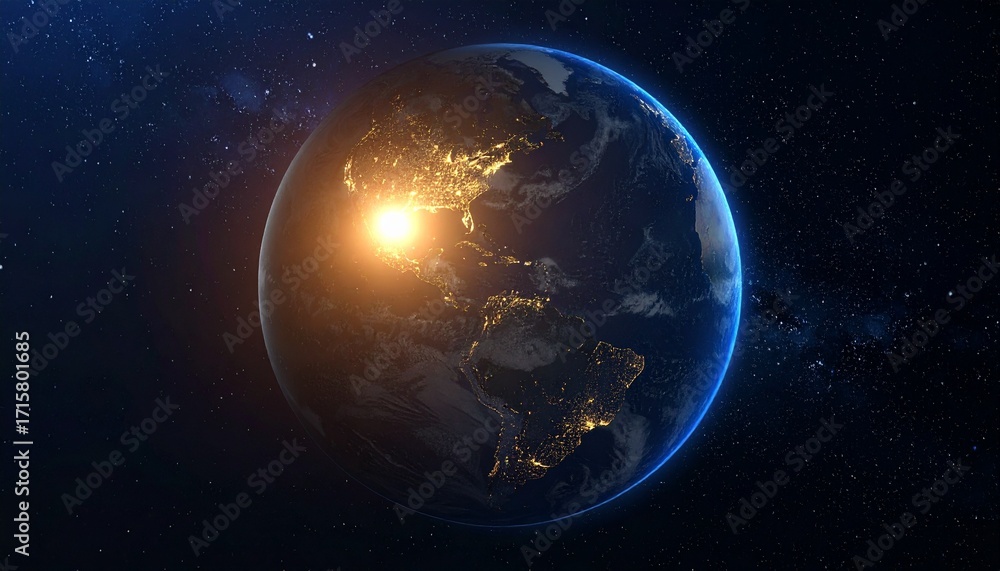 Fototapeta premium Earth shining quietly in deep space