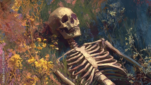 Pythomy skeleton positioned diagonally in artistic field
