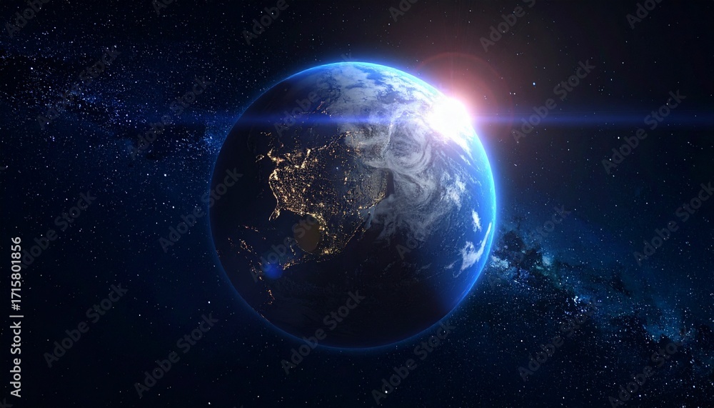 Fototapeta premium Earth shining quietly in deep space