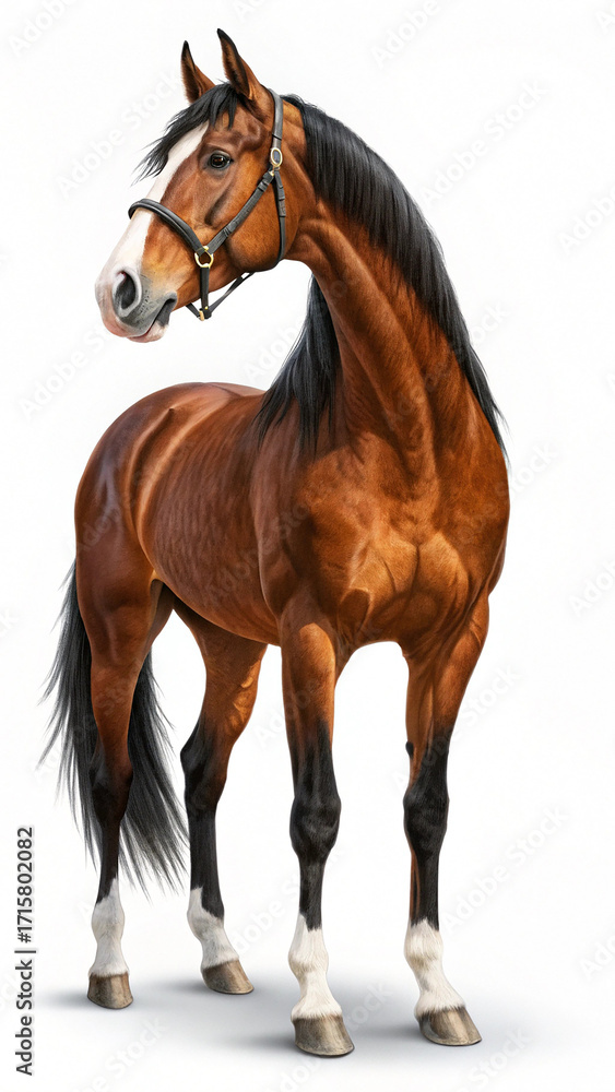 Obraz premium Chestnut Horse with Black Mane and Tail on White Background