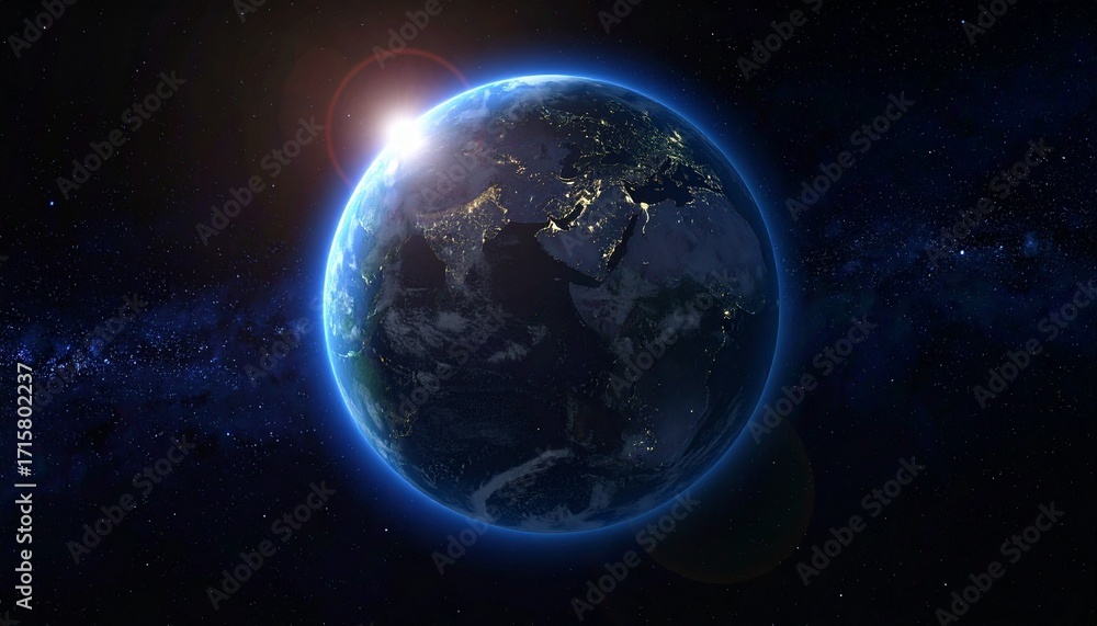 Fototapeta premium Earth shining quietly in deep space