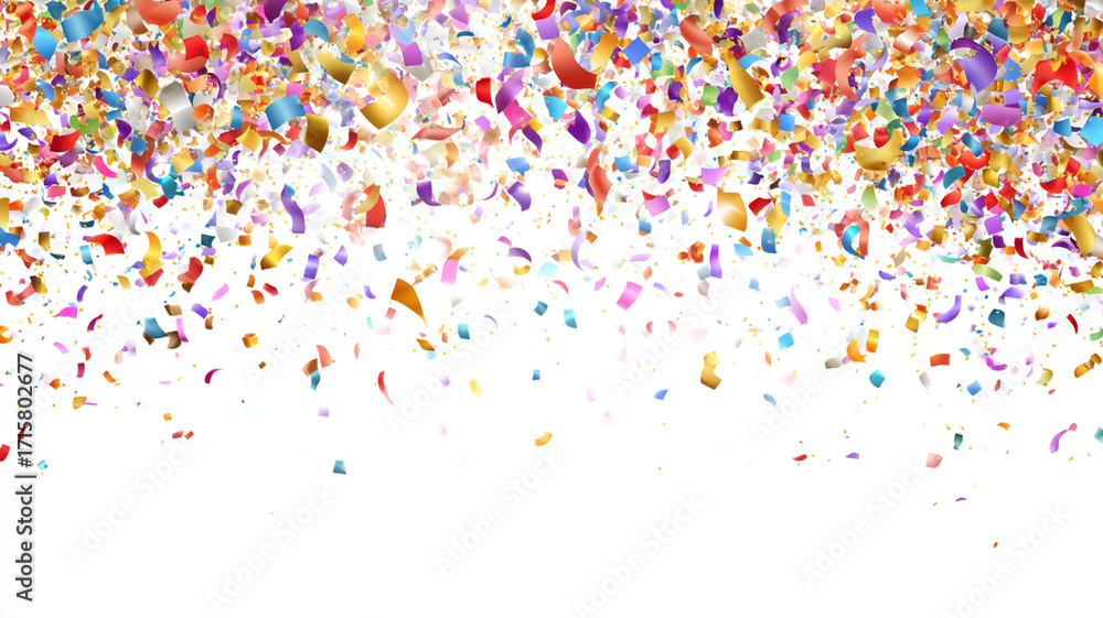 Fototapeta premium Colorful Falling Confetti on Gradient Blue Background – Celebration Wallpaper