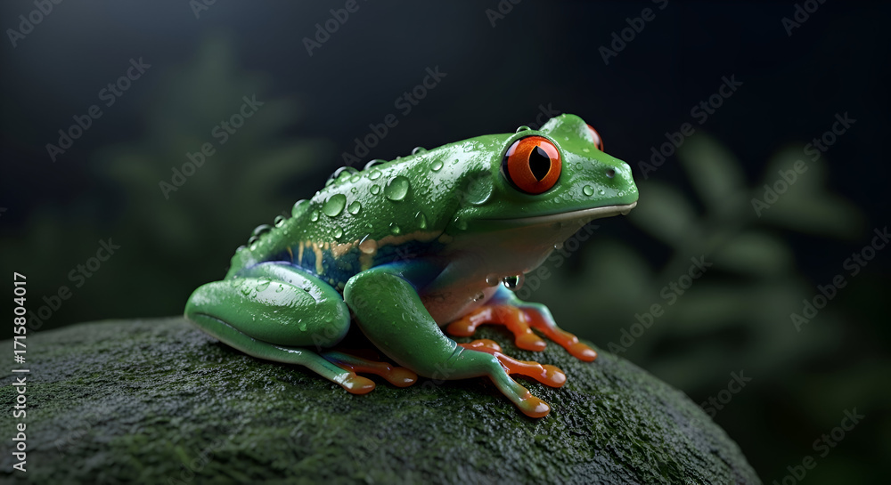 Obraz premium Red-Eyed Tree Frog on Rock - A Vibrant Amphibian Portrait.