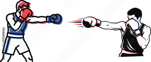 Dynamic Illustration of Two Boxers Throwing Punches