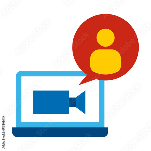 Video conference flat line icon with laptop, virtual meeting, and onflat line communication, vector.