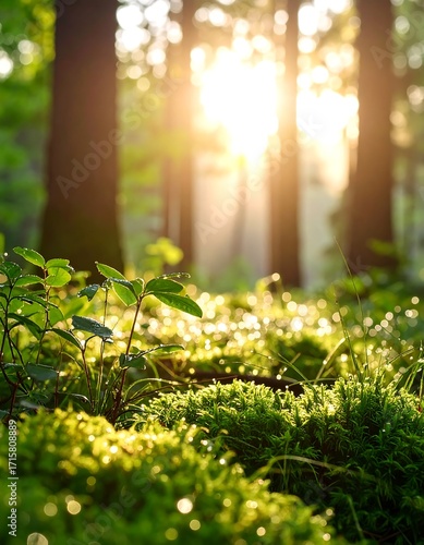 Sunlight filtering through forest floor