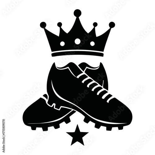 A regal, kingly crown, a pair of champion football cleats, and a victory star create an iconic emblem, symbolizing the pinnacle of soccer success and athletic royalty.