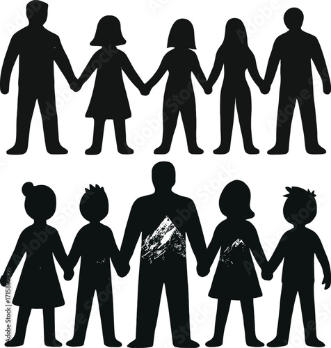 Diverse group silhouette holding hands symbolizing unity family community connection togetherness 