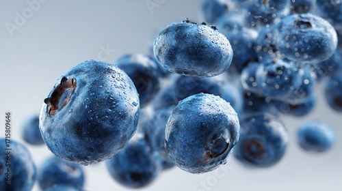 Wallpaper Mural Juicy, glistening blueberries floating in air against a soft, muted background Torontodigital.ca