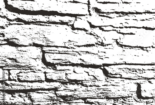Monochrome vintage brick wall illustration in a detailed hand-drawn style. Vector illustration. Vintage Brick Wall Vector Pattern, Dirty Old Brick Wall Grunge Overlay, Black and White Brick Texture 