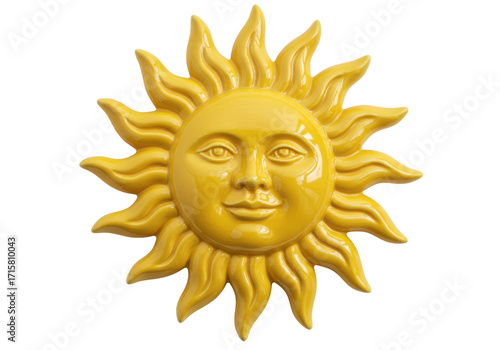 Isolated Shining Sun Wall Art Decor Ornament Symbol, Ceramic Sunshine Decorative Object