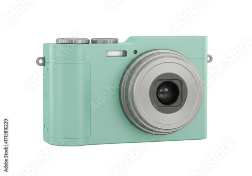 Bild auf Leinwand Isolated blue camera in a studio shot showcasing its lens and sleek design for p