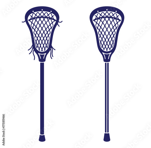 Two stylized illustrations of lacrosse sticks presented with a clean minimalist design.