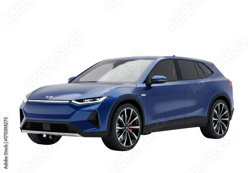 Isolated blue crossover utility vehicle concept for zero emission green transportation future