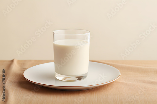 Wallpaper Mural Glass of Fresh Milk on a Plate - Minimalistic Milk Drink Display Torontodigital.ca