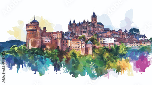 Heidelberg Castle. Heidelberg Castle watercolor vector illustration