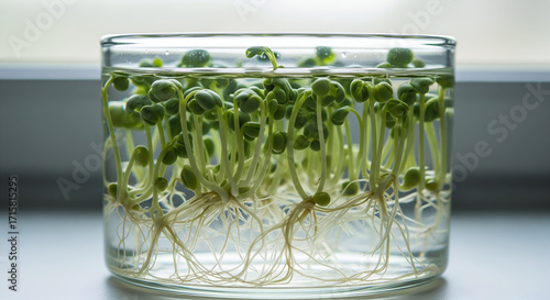 Wallpaper Mural Vibrant sprouts with intricate roots growing in clear glass jar Torontodigital.ca