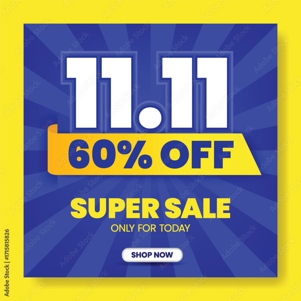 Obraz premium Minimalist 11.11 Singles Day Black Friday Web Banner Template, Square Flyer Social Media Post, Retail Discount Advertisement, Special Offer Background for Deals and Product Sale Promotion