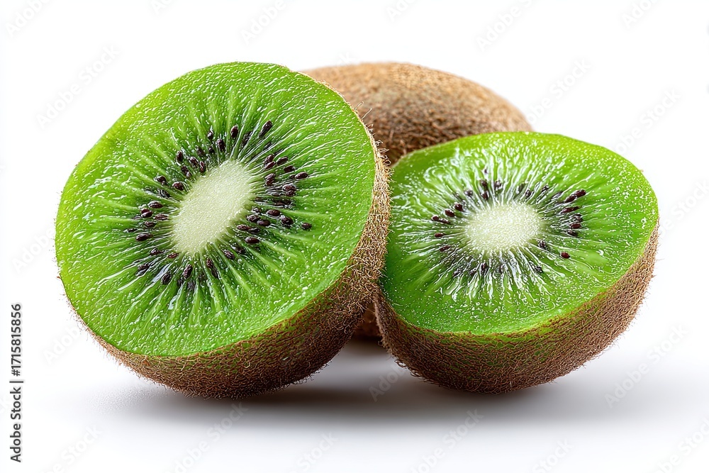 Fototapeta premium Kiwi fruit cut in half isolated on white background.
