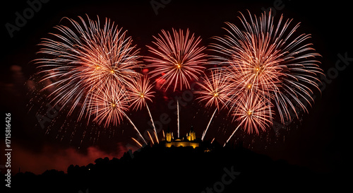 Spectacular Fireworks Display over City Skyline at Night Time Celebration