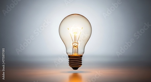 Brilliantly glowing Edison style lightbulb, illuminating its surroundings with a warm, soft light, symbolizing a bright idea, innovation, or the spark of genius against a gradient background.
