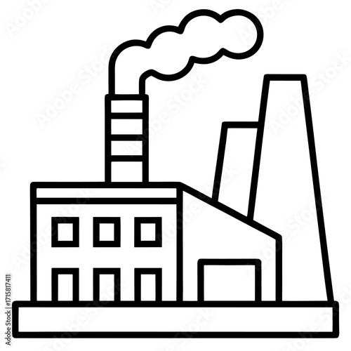 Factory Icon with Smokestack Emitting Smoke