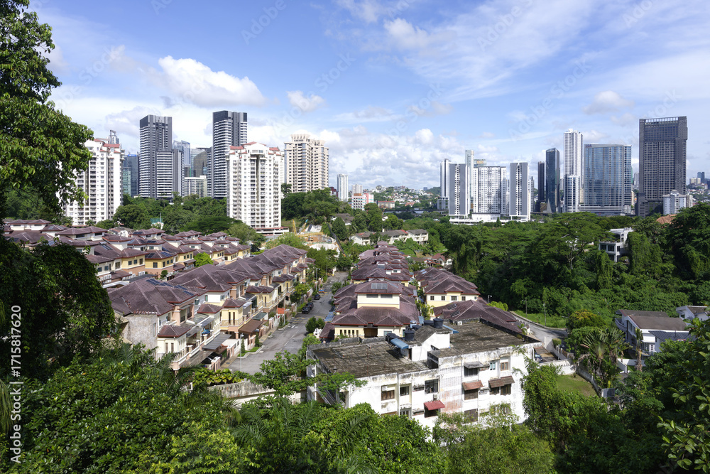 Fototapeta premium Kuala Lumpur skyline and traditional houses, Malaysia, Asia