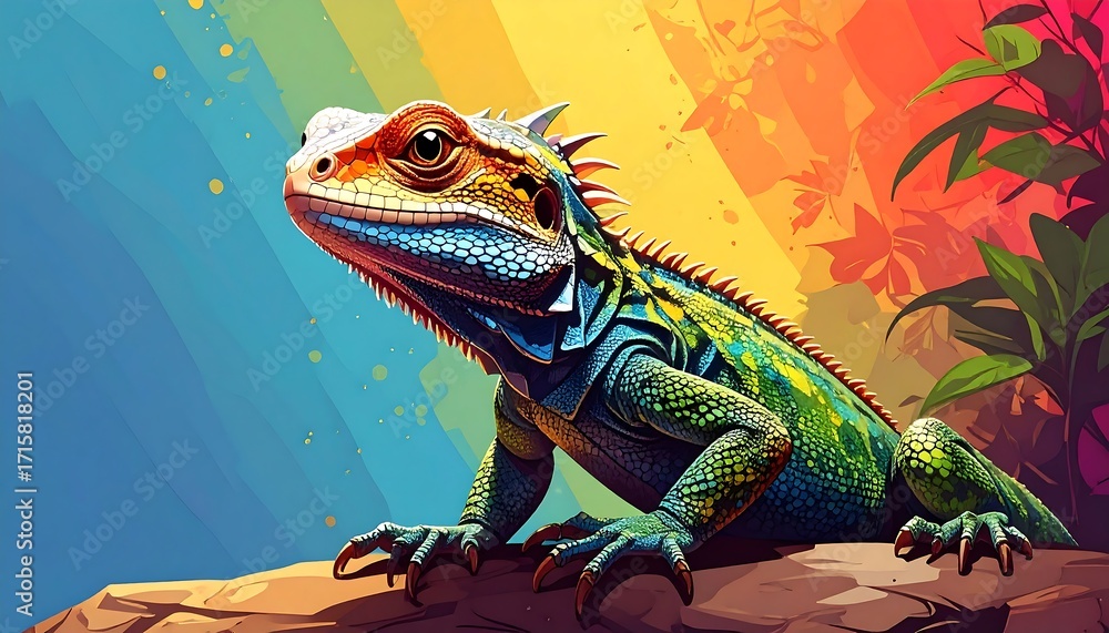 Fototapeta premium Vibrant Lizard in a Colorful Jungle Setting