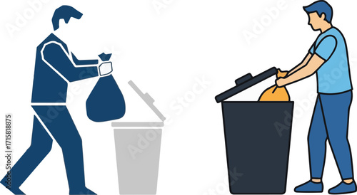 Two Individuals Disposing Waste into Bins