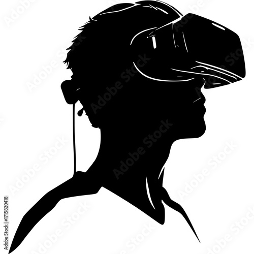 Silhouette of person wearing vr headset virtual reality metaverse gaming