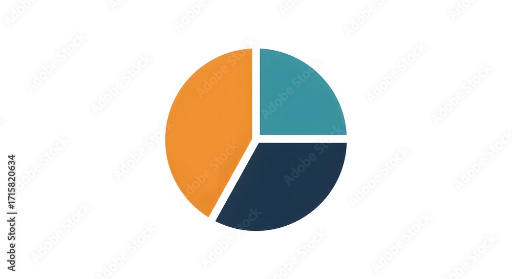 Fototapeta premium Abstract icon of a pie chart divided into three sections, minimal