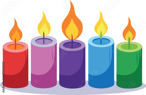A row of vibrant scented candles emitting a gentle warm glow