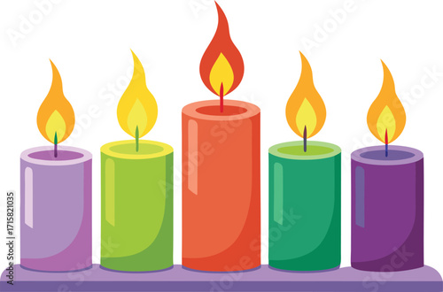A row of vibrant scented candles emitting a gentle warm glow