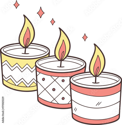 A row of vibrant scented candles emitting a soft warm glow