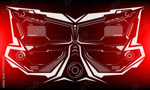 HUD sci-fi interface screen view white circular geometric design virtual futuristic technology creative display on red vector