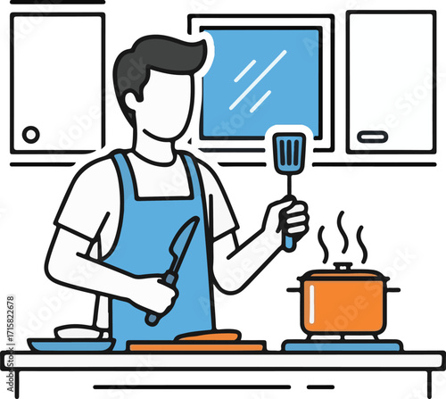 Person Cooking a Meal in a Home Kitchen with Utensils