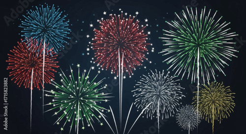 A vibrant and colorful fireworks display explodes against a dark night sky, celebrating a special occasion.