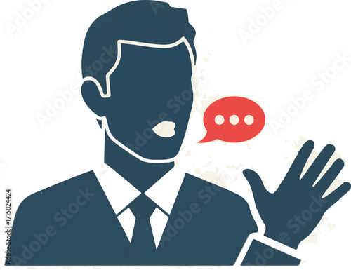 Professional Speaker Silhouette with Hand Gesture and Speech Bubble