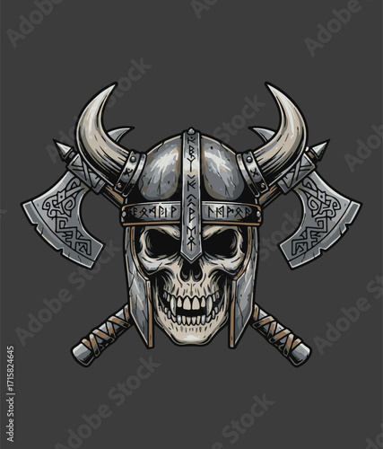 Viking Warrior Skull Vector T-Shirt, Norse Mythology Battle Tee