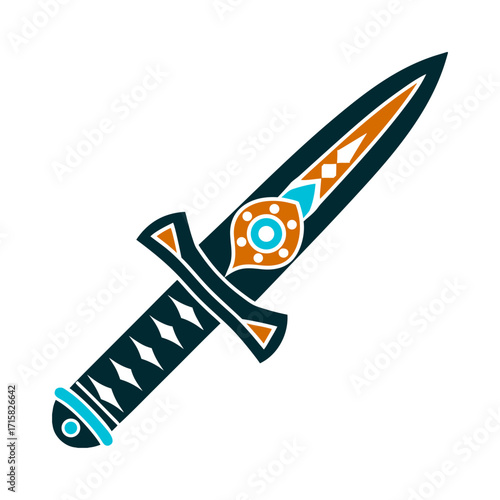 Stylized Bön Po Phurba Ritual Dagger Illustration Bön Po Ritual Dagger Phurba A three-sided dagger for subduing spirits