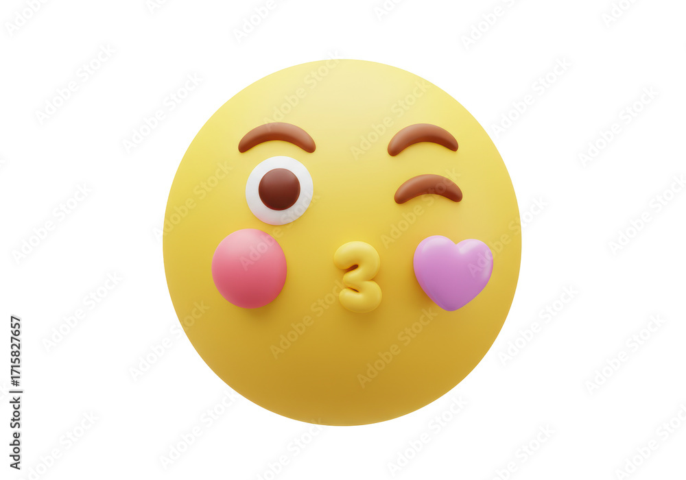 Fototapeta premium Isolated Emoji face blowing a kiss with a pink cheek and winking, perfect for expressing love
