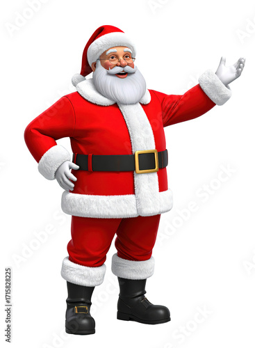 Cheerful Santa Claus Character with Friendly Wave and Bright Smile isolated on transparent background