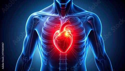Illustration of the human heart with pain areas highlighted